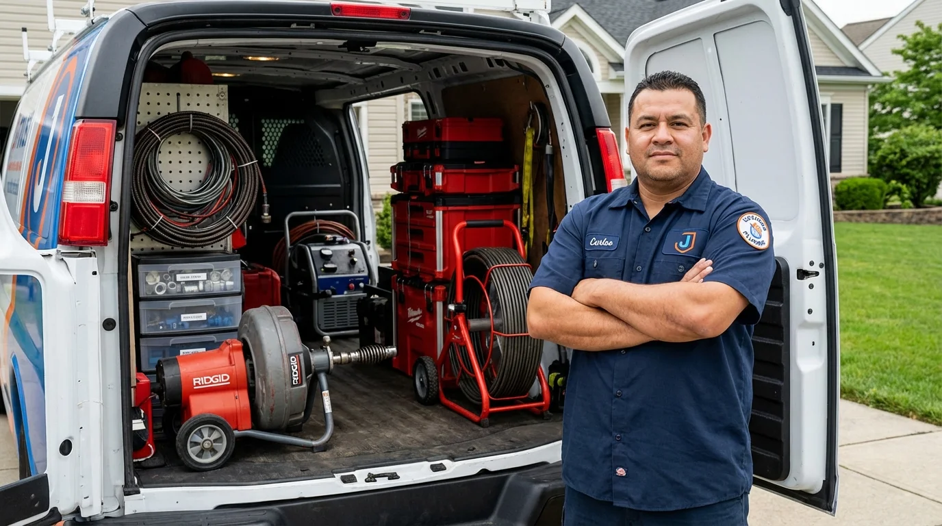 Professional drain cleaning equipment and Johns Plumbing LLC plumber in Excelsior