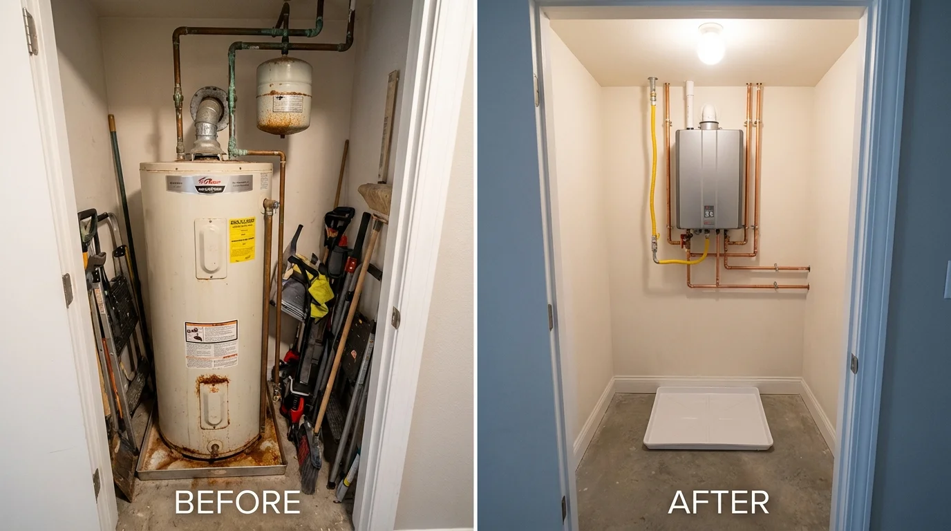Tank water heater versus wall-mounted tankless unit comparison for Excelsior, MN homeowners