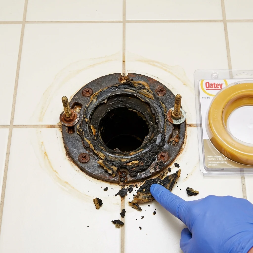 Failed wax ring showing water seepage at the base of a toilet in a Excelsior, MN home