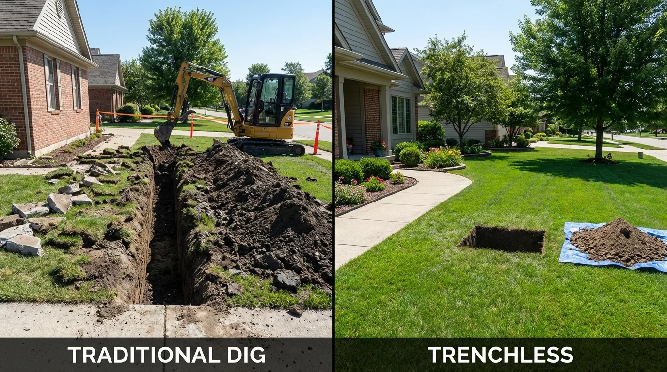 Trenchless sewer repair with minimal yard damage versus traditional excavation in Excelsior, MN